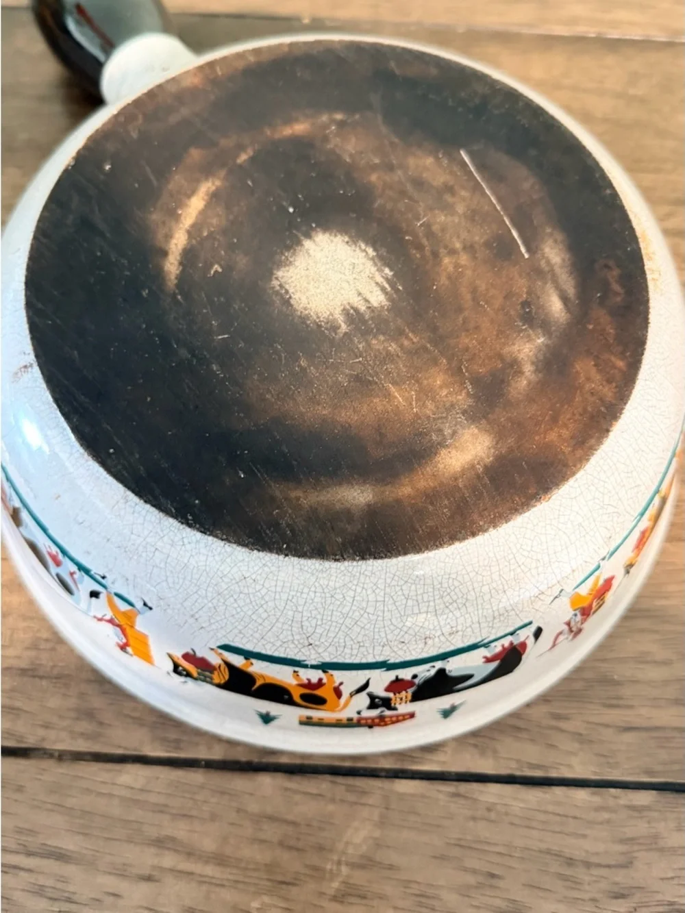 Vintage Landert Pottery Swiss fondue pot, likely dating from the 1950's